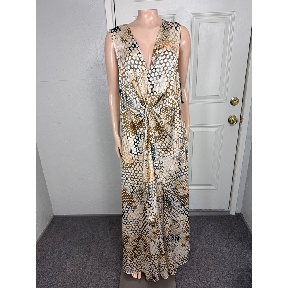 NEW Halogen Women's Sunseeker Dress XL Satin Maxi Long Polka Dot Career H3-15
